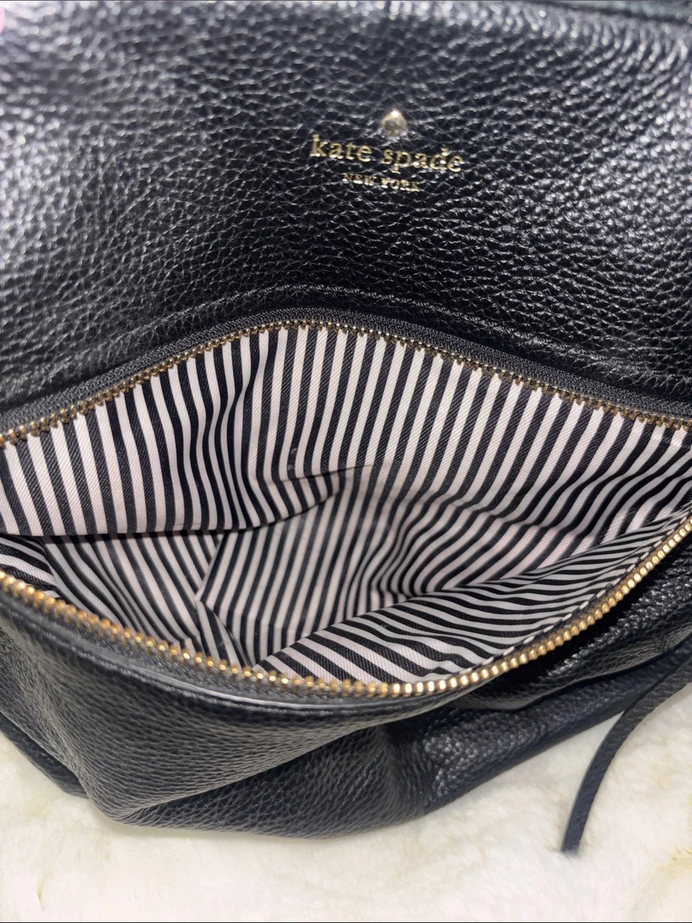 kate spade Black Pebbled Leather Shoulder Tote with Front Zip